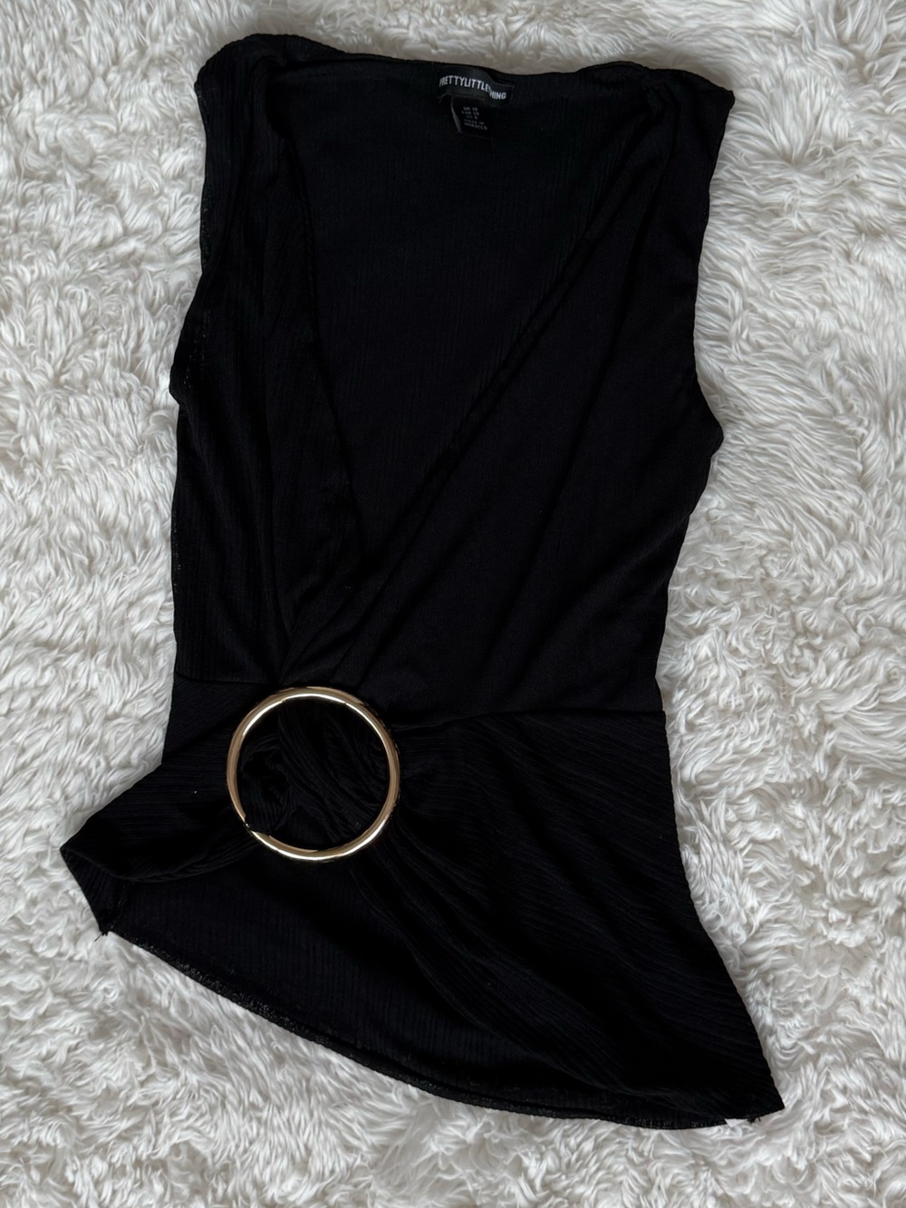 PrettyLittleThing Black Ribbed Top